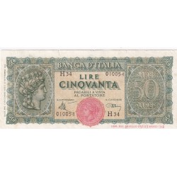 50 LIRE ITALIA TURRITA 10 . 12 . 1944  BB+